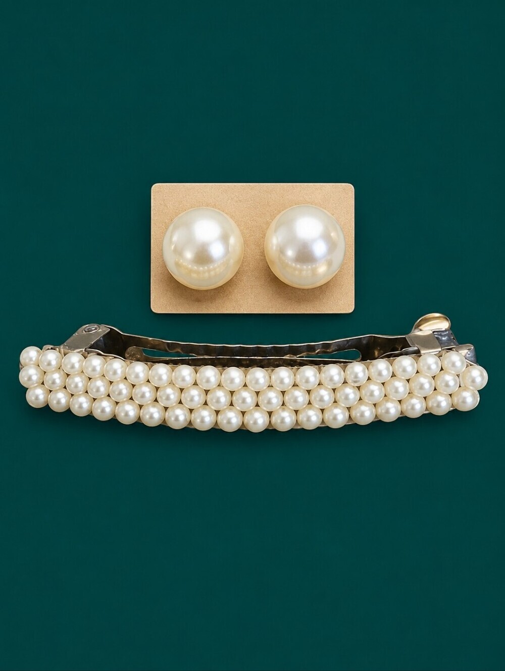 Vintage Pearl Barrette and Pearl Post Bridal Earrings